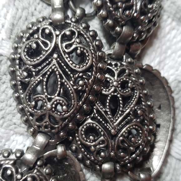 unknown Jewelry - Ornate Fligree Vintage Antique Long Metal Necklace